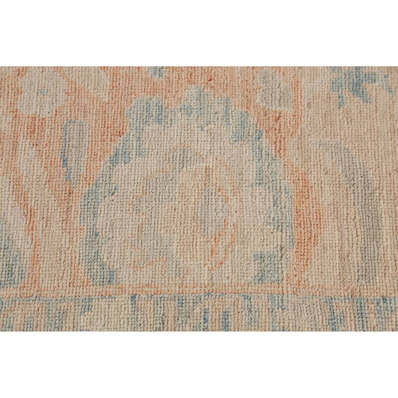 Hand Knotted Oriental 100% Wool Carpet Transitional All-Over Peach Oushak Area Rug - 12' 2'' X 9' 5''