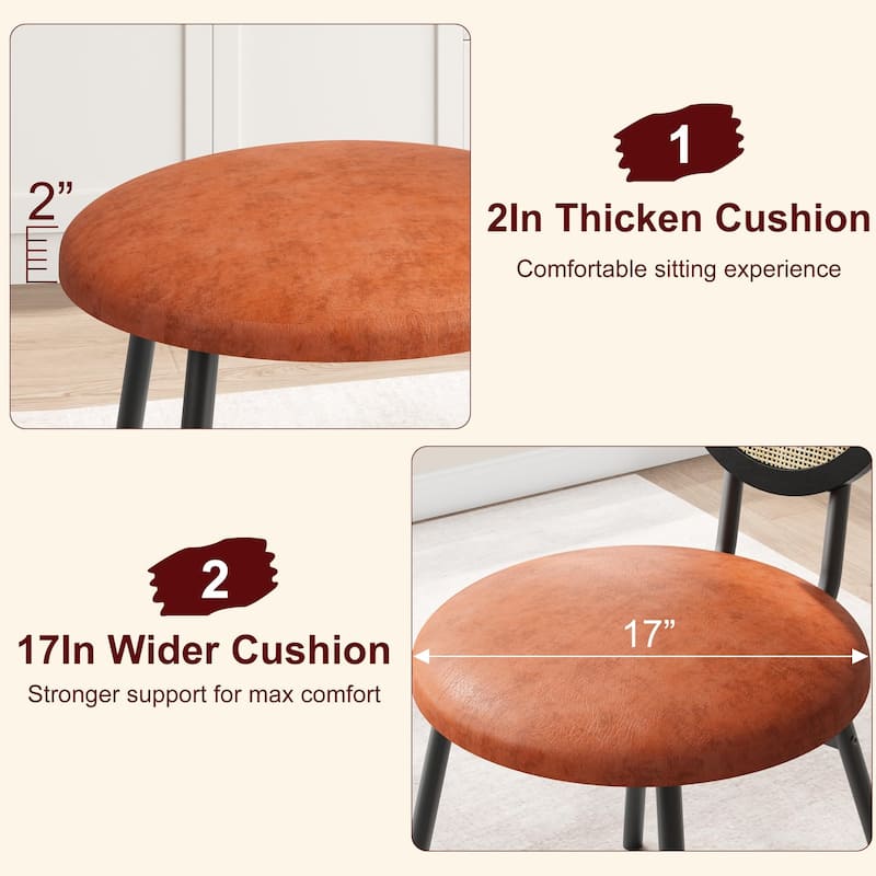 Boho Dining Chairs Set with Thicken Upholstered Natural Rattan Back