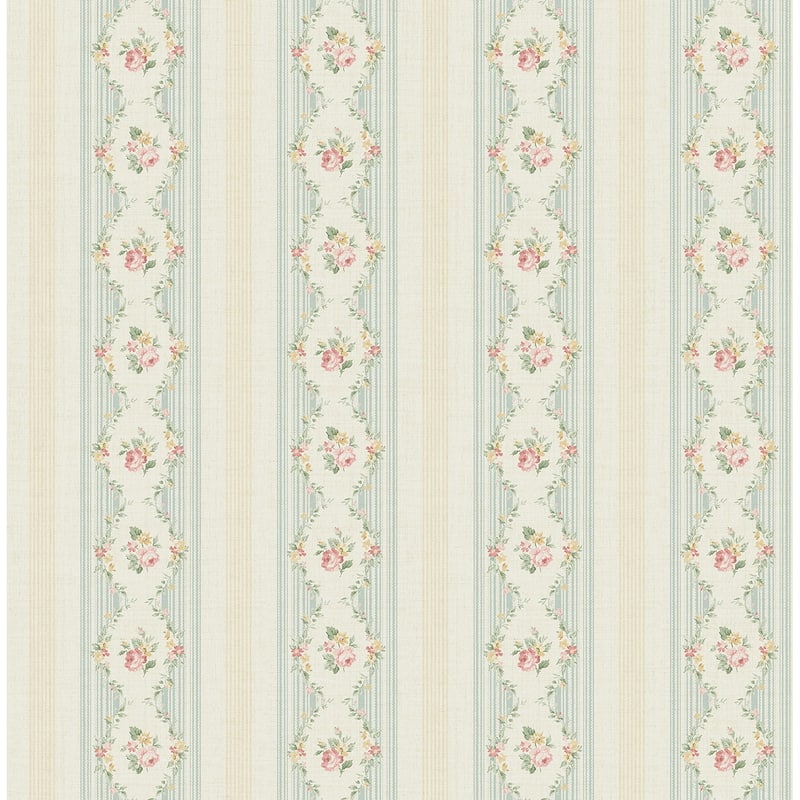 Seabrook Designs Zelda Bouquet Stripe Unpasted Wallpaper