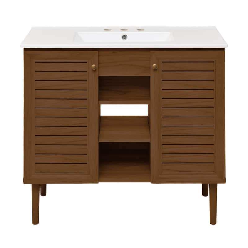 Swiss Madison SM-BV6202-3W Bron 37" Free Standing Single Basin Vanity - Brown Oak - Oak Finish