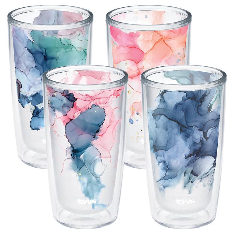 Tervis Inkreel - Crystal Nature Collection Made in USA Double Walled Insulated Travel Tumbler, Assorted - 16oz 4pk - 16oz 4pk