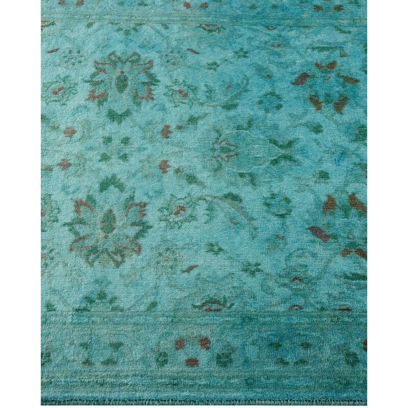 Overton Hand Knotted Wool Vintage Inspired Modern Contemporary Overdyed Blue Runner Rug - 2' 8" x 10' 3"