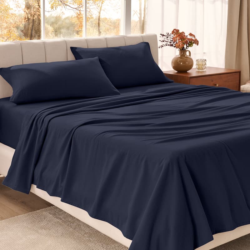 Bare Home Organic Cotton Flannel Sheet Set - Queen - Midnight Blue
