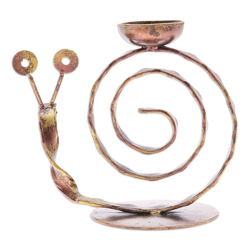 Novica Handmade Happy Snail Iron Tealight Holder