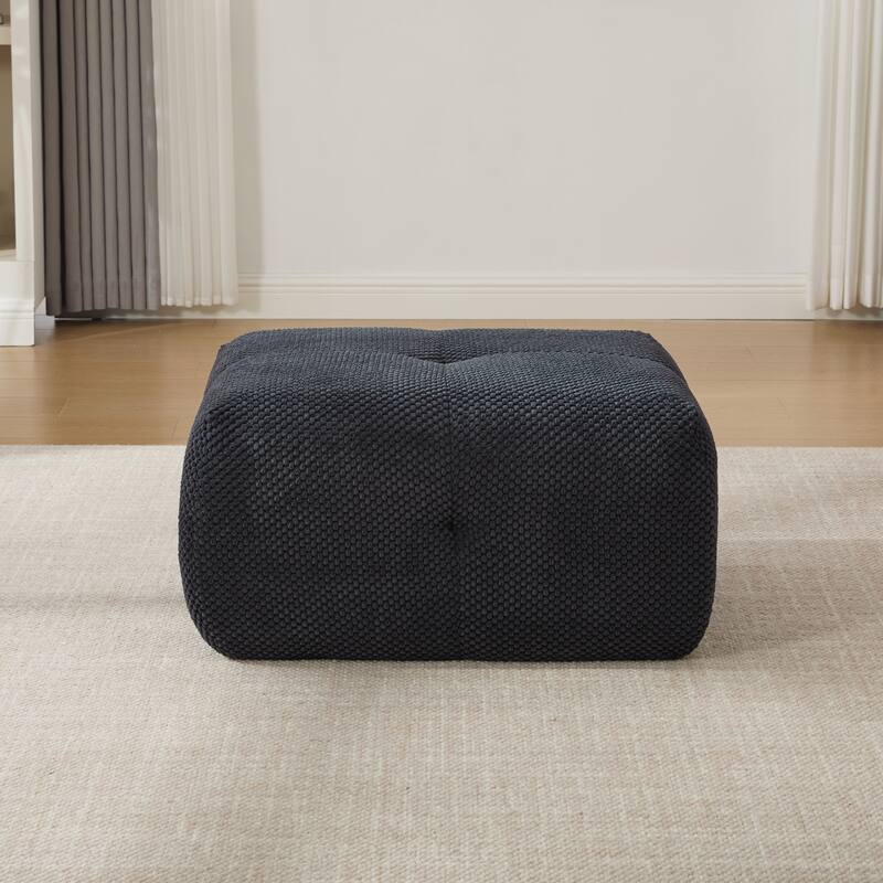 Modular Cloud Armless Accent Chair with Ottoman Set, Modern Boneless Deep Seat Single Sofa Soft Lounger with Footstool