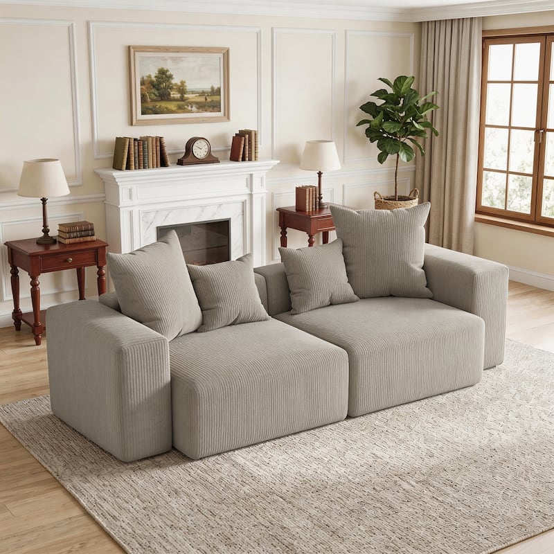 Oversized Corduroy Upholstery Modular Sofa No Assembly