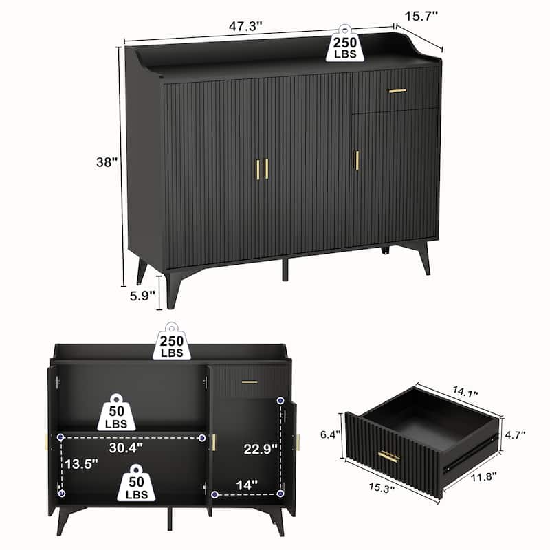 Wooden Accent Cabinet, Sideboard Credenza or TV Stand with Cabinet Doors and Adjustable Shelves