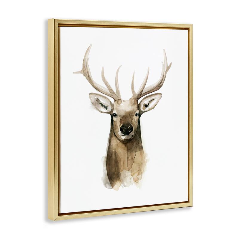 Stupell Deer Portrait Watercolor Framed Floater Canvas Wall Art Design by Grace Popp