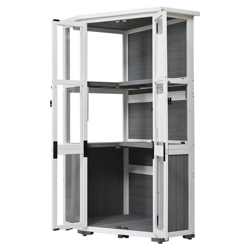 63'' Height Garden Wood Storage Cabinet Outdoor Tool Storage Shed