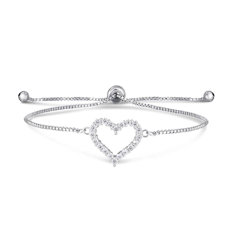 Victoria Townsend Silver Plated Cubic Zirconia Open Heart Adjustable Bracelet