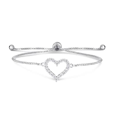 Victoria Townsend Silver Plated Cubic Zirconia Open Heart Adjustable Bracelet