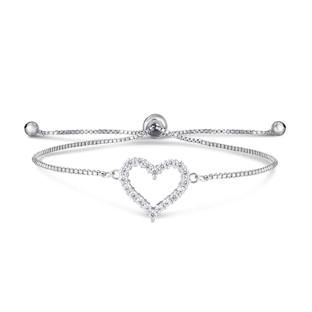 Victoria Townsend Silver Plated Cubic Zirconia Open Heart Adjustable Bracelet