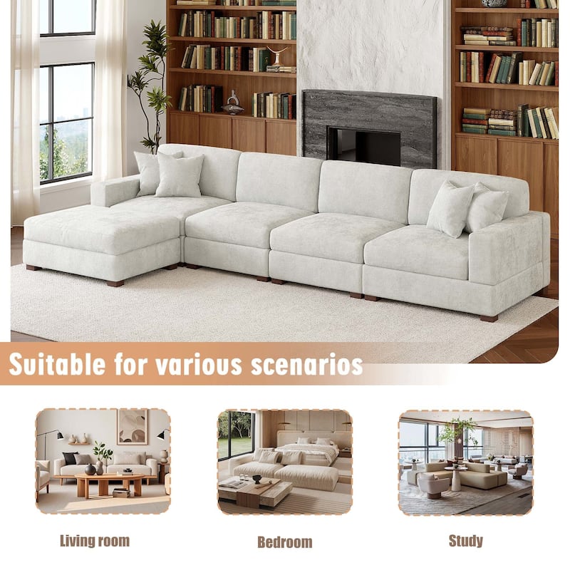 Oversized Chenille Modular Sectional Sofa Living Room Set with Ottoman