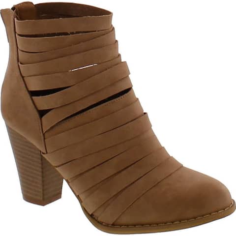 Mi Im Urban-04 Women's Rear Zipper Cut Out Strappy Stacked Chunky Ankle Booties