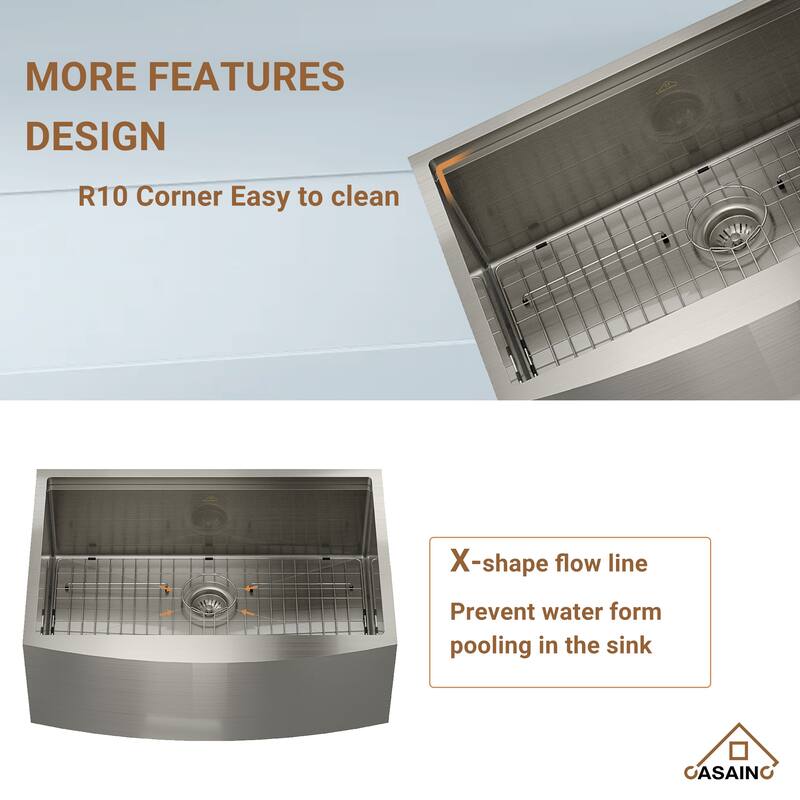 Stainless Steel 33 in. Single Bowl Farmhouse Apron Workstation Kitchen Sink with Kitchen Faucet and Accessories