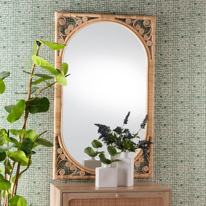 Isley Modern Bohemian Natural Brown Rattan Accent Wall Mirror