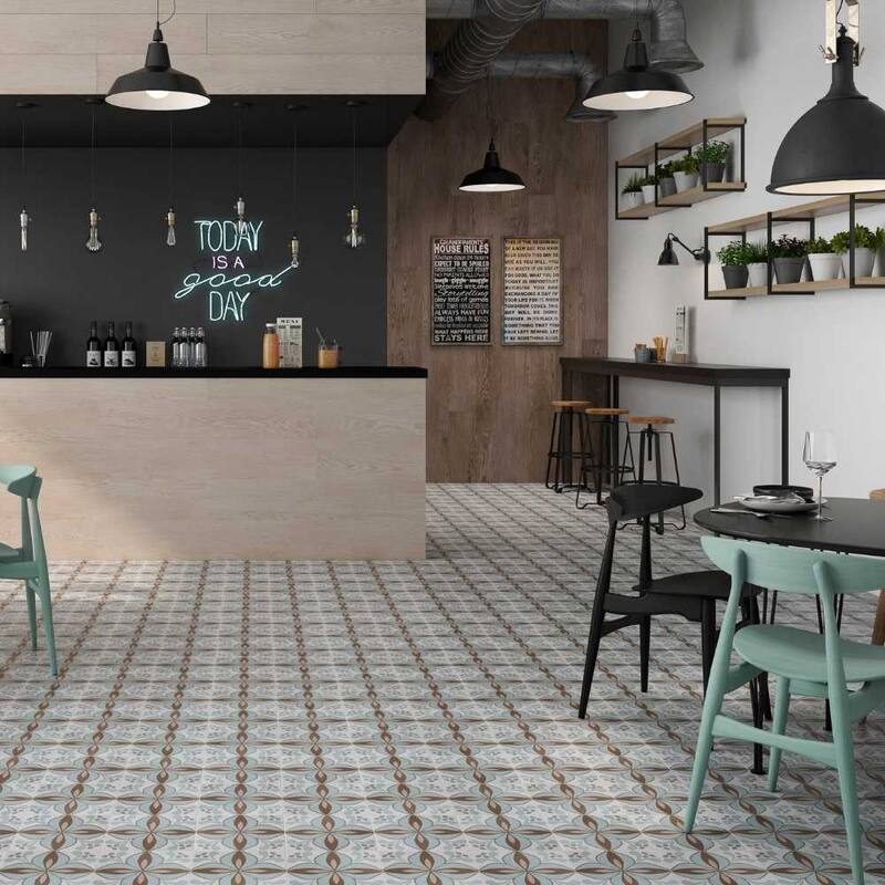 The Tile Life Petals 8.7x8.7 Blue/ Beige Porcelain Floor & Wall Tile