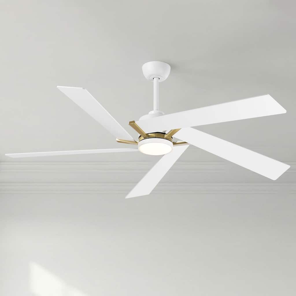 60" Modern White 5 Reversible Blades Ceiling Fan with Dimmable LED Light and Remote Control