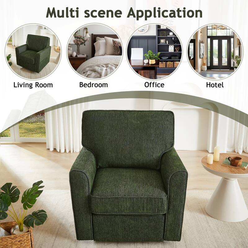 360 Degree Swivel Chair for Living Room, Swivel Accent Chair with Armrest, Chenille Sofa Chair with Side Pockets