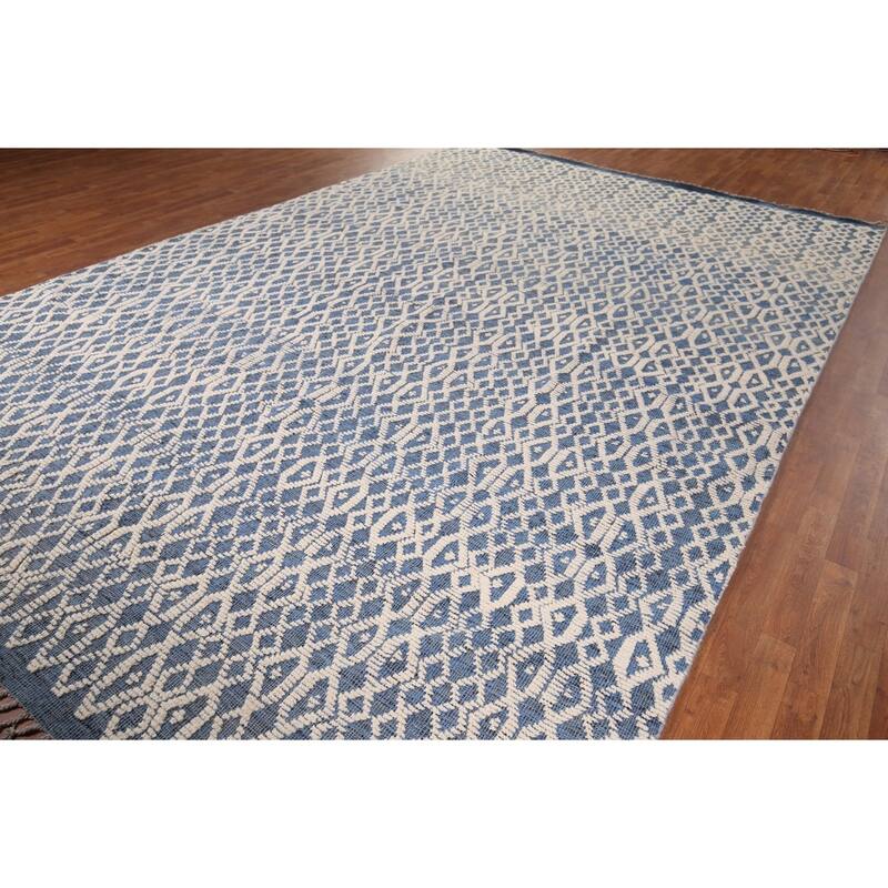 Trellis Moroccan Large Modern Area Rug Hand-Knotted Wool Carpet - 9'7" x 14'8"