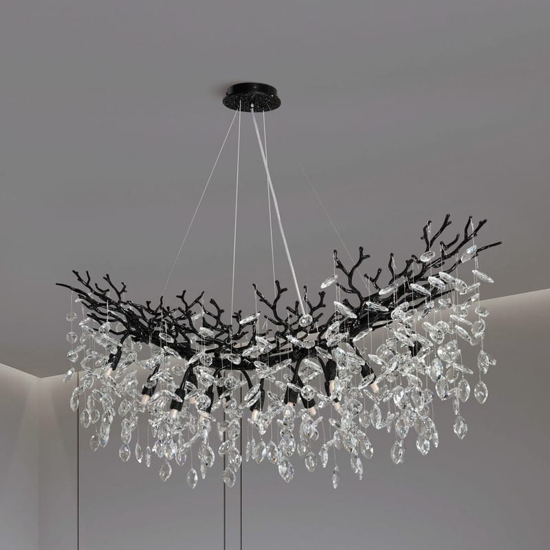 Modern Branch Crystal Linear Chandelier, 1100-1830mm Dining Pendant Light