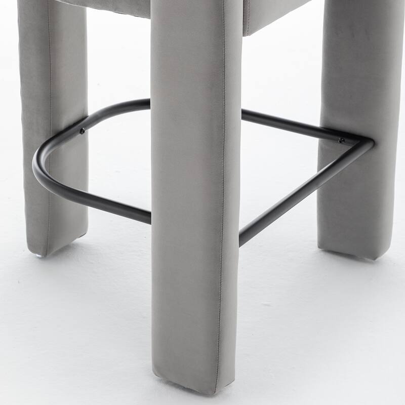 SEYNAR Modern Velvet 34.6''H Fixed Height Open-Back Bar Stool with Metal Footrest Set of 2