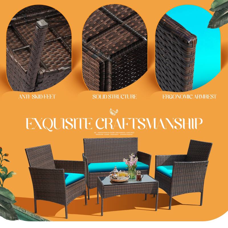 Homall PE Rattan 4-piece Outdoor Patio Set