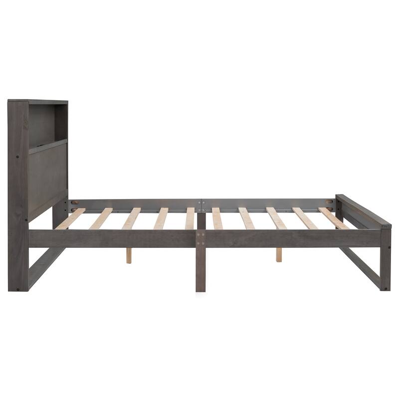 Queen Size Platform Bed, Wood Platform Beds w/Storage Headboard,Sockets ...