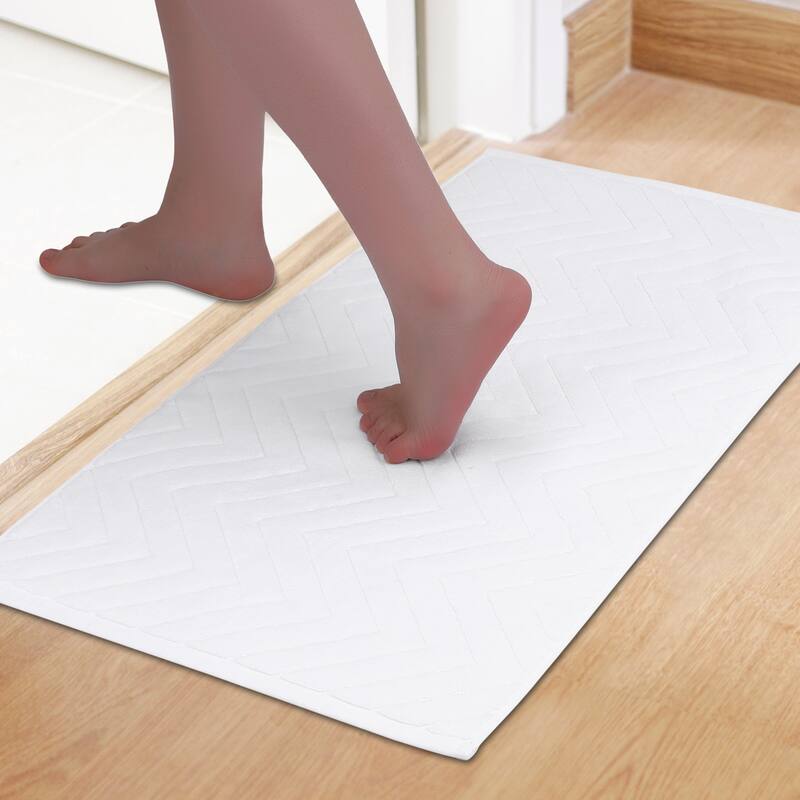 Absorbent Fade Resistant Cotton Luxury Bath Rugs Shower Mat Bathroom Non Slip Quick Dry Spa for Tub - White