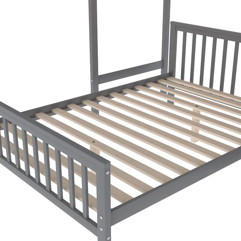 Twin Over Full Bunk Bed with Storage Staircase, Convertible Design, Space-Saving Wooden Loft Bed Frame with High Guardrails