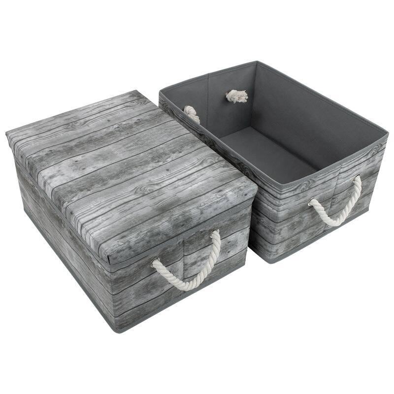 Wooden Pattern Storage Box Grey 2 Pack
