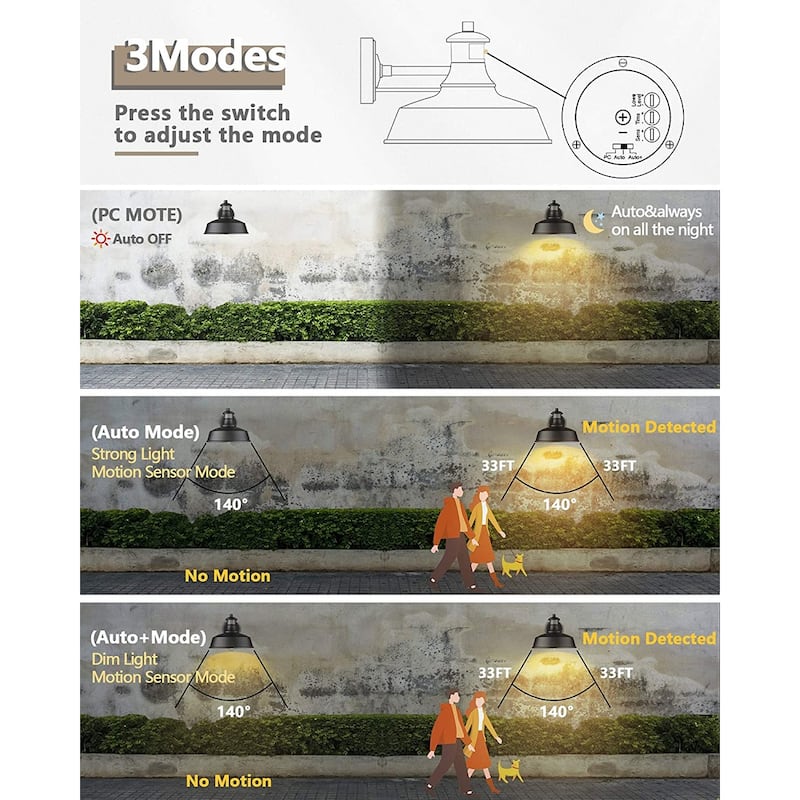 Motion Sensor Farmhouse Barn Light Outdoor, Dusk to Dawn Sensor Wall Sconces, Exterior Light Fixture