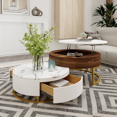Modern 31.5" Nesting Coffee Table Set With Sintered Stone Top, Lift-top Coffee Table Set Of 2