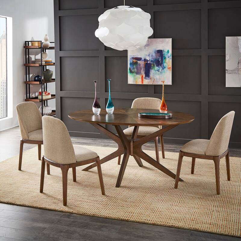 Vilnius Walnut Finish Oval 5-Piece Dining Set