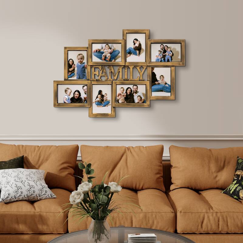 Holaura Family 8 Opening Family Picture Frames Collage Wall Decor for 4x6 Pictures Blacke