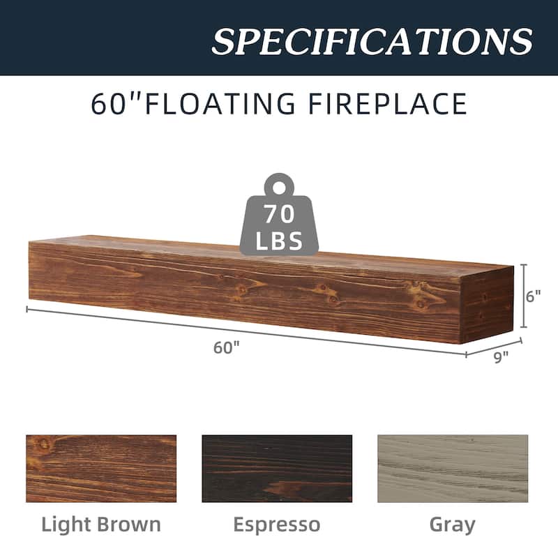Home Decor Rustic Solid Wood Decorative Wall Shelf, Fireplace Mantel