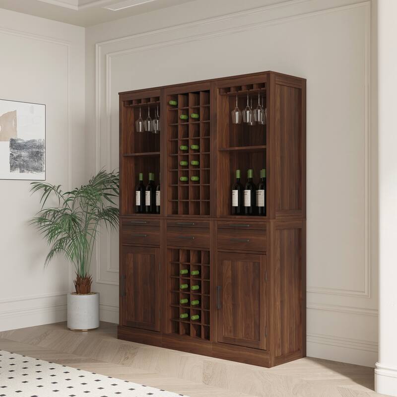 Modular Wine Bar and Buffet Cabinet with Hutch for Dining and Living Rooms