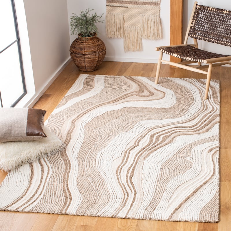 SAFAVIEH Handmade Fifth Avenue Klari Modern Abstract Wool Rug - 5' x 8' - Beige/Ivory