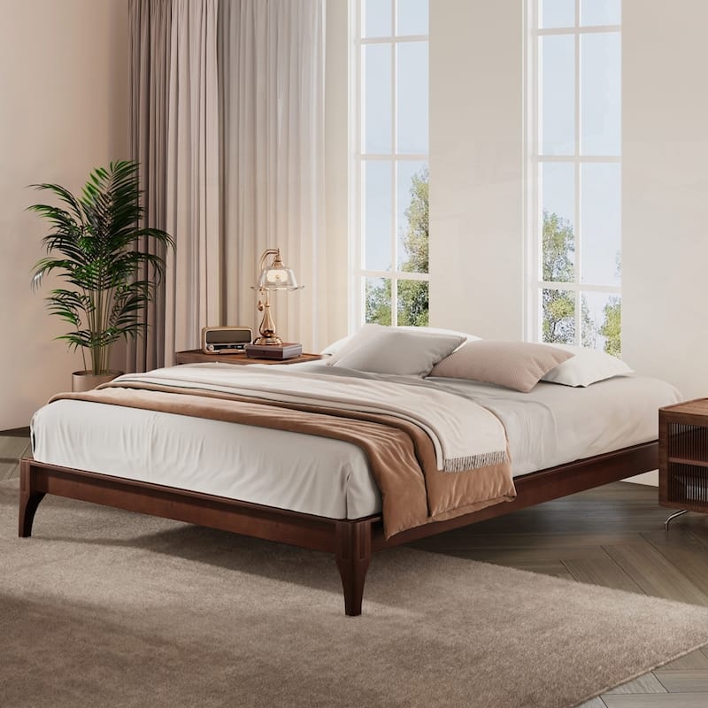 12 Inch Solid Dry Bamboo Wood Platform Bed Framewith Wood Slat Support,