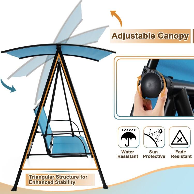 2-Seat Outdoor Canopy Swing with Comfortable Fabric Seat and Heavy-duty Metal Frame - 58" x 45" x 70"