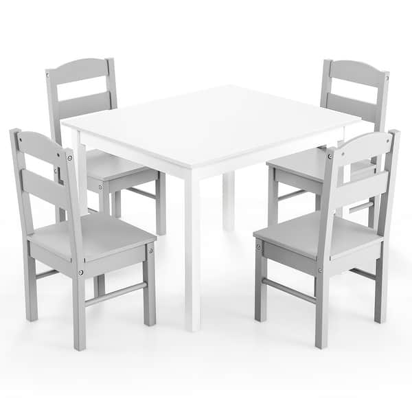 slide 2 of 10, Costway Kids 5 Piece Table & Chair Set Wooden Children Activity - See Details White+Gray - See Details