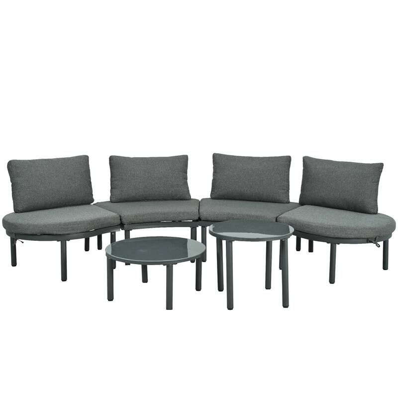 6-Piece Patio Sofa Furniture Set, Outdoor Sectional Sofa with 2 High-Low Coffee Tables, Tempered Glass, 4 Pillows & Cushions