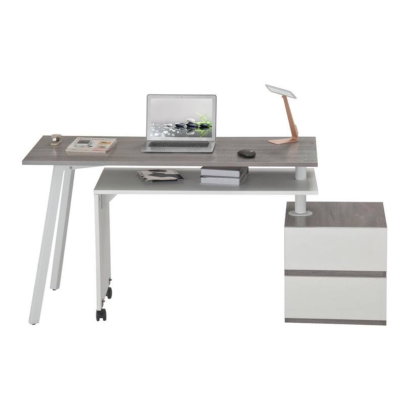 Rotating L-Shape Desk - Modern Computer Workstation, Multi-Positional, Alloy Steel Frame, Grey Finish