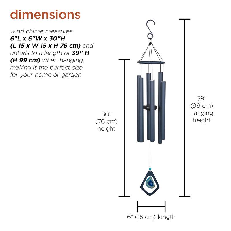 39" Blue Metal Windchime with Blue Gemstone