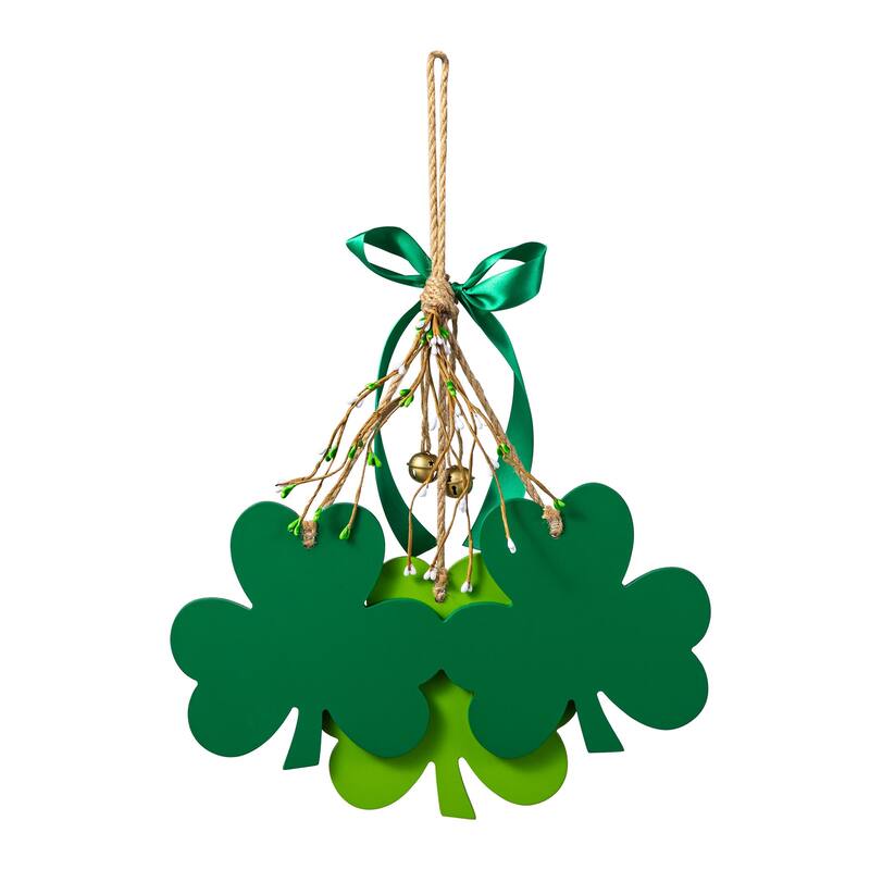 Glitzhome St. Patrick's Wooden Shamrock Doorknob Hanging Decor