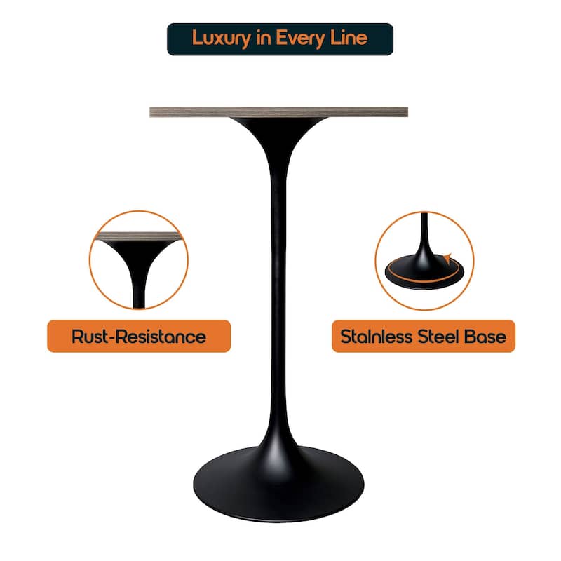 Verve 43 in. Tall Bar Height Dining Table Square MDF Wood Tabletop in White Stainless Steel Pedestal Base Accent Bar Table