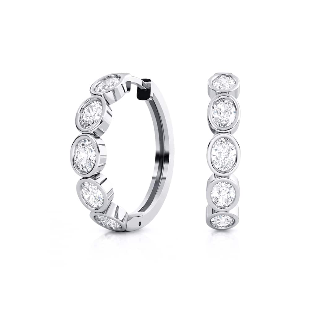 Auriya 14k Gold Lab Grown Diamond Oval Bezel Hoop Earrings 1.00 to 4.00 ct. tw. (F-G VS) - White