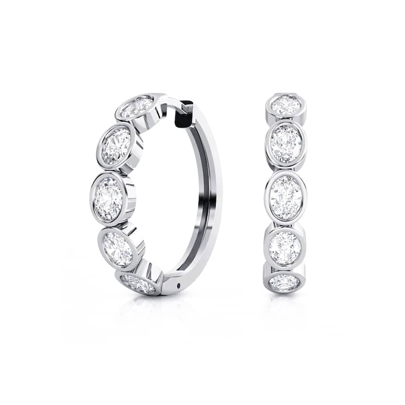 Auriya 14k Gold Lab Grown Diamond Oval Bezel Hoop Earrings 1.00 to 4.00 ct. tw. (F-G VS) - White - White - 2