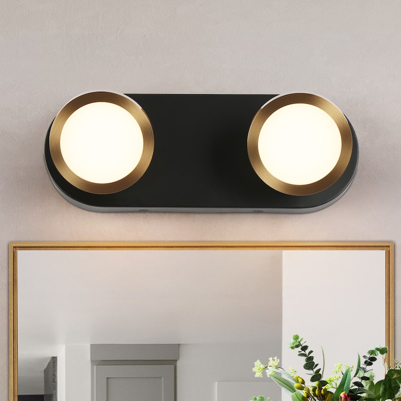 Modern 2-Light Black Gold LED Wall Sconces Bathroom Vanity Lights with Adjustable Shades - 11.8" L x 3.3" W x 4.3" H