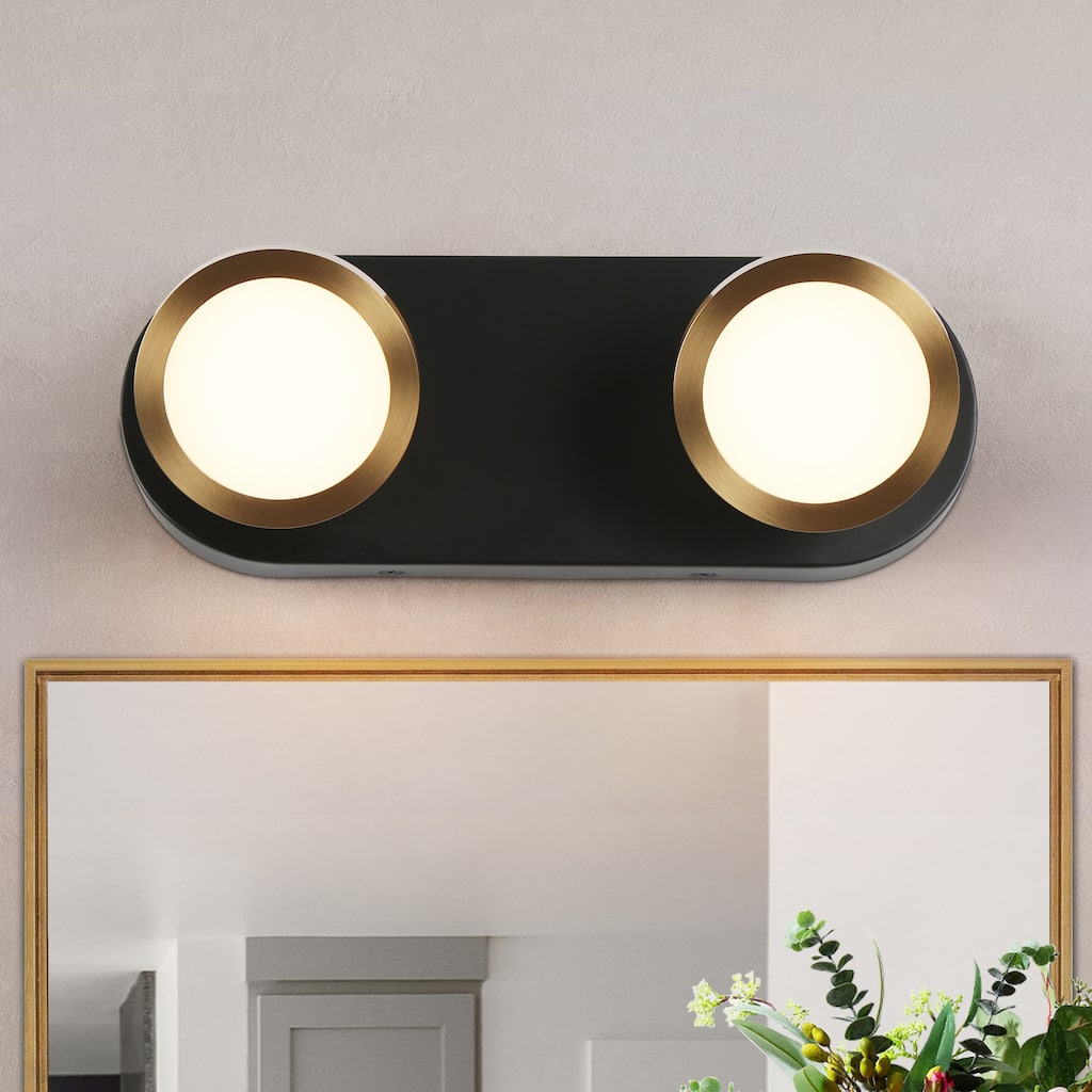Modern 2-Light Black Gold LED Wall Sconces Bathroom Vanity Lights with Adjustable Shades - 11.8" L x 3.3" W x 4.3" H